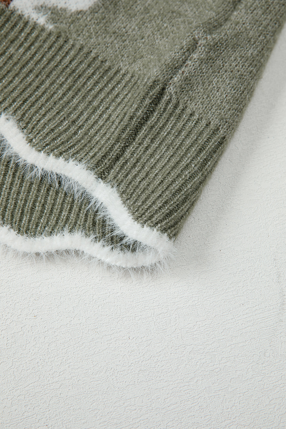 Dusk Blue Jacquard Floral Scallop V-neck Sweater