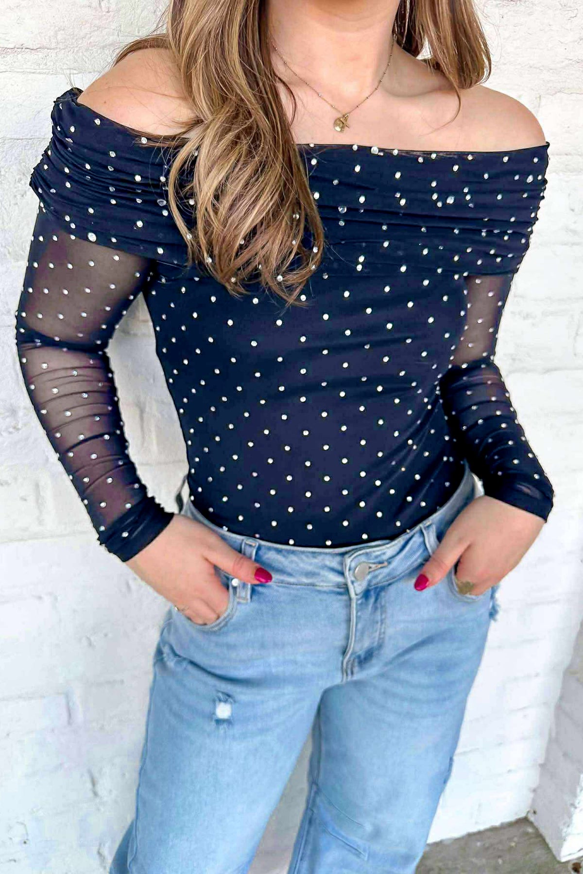 Polka Dot Mesh Top