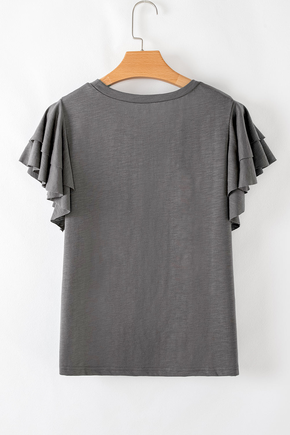 Dark Grey Ruffle Sleeve Plain Blouse
