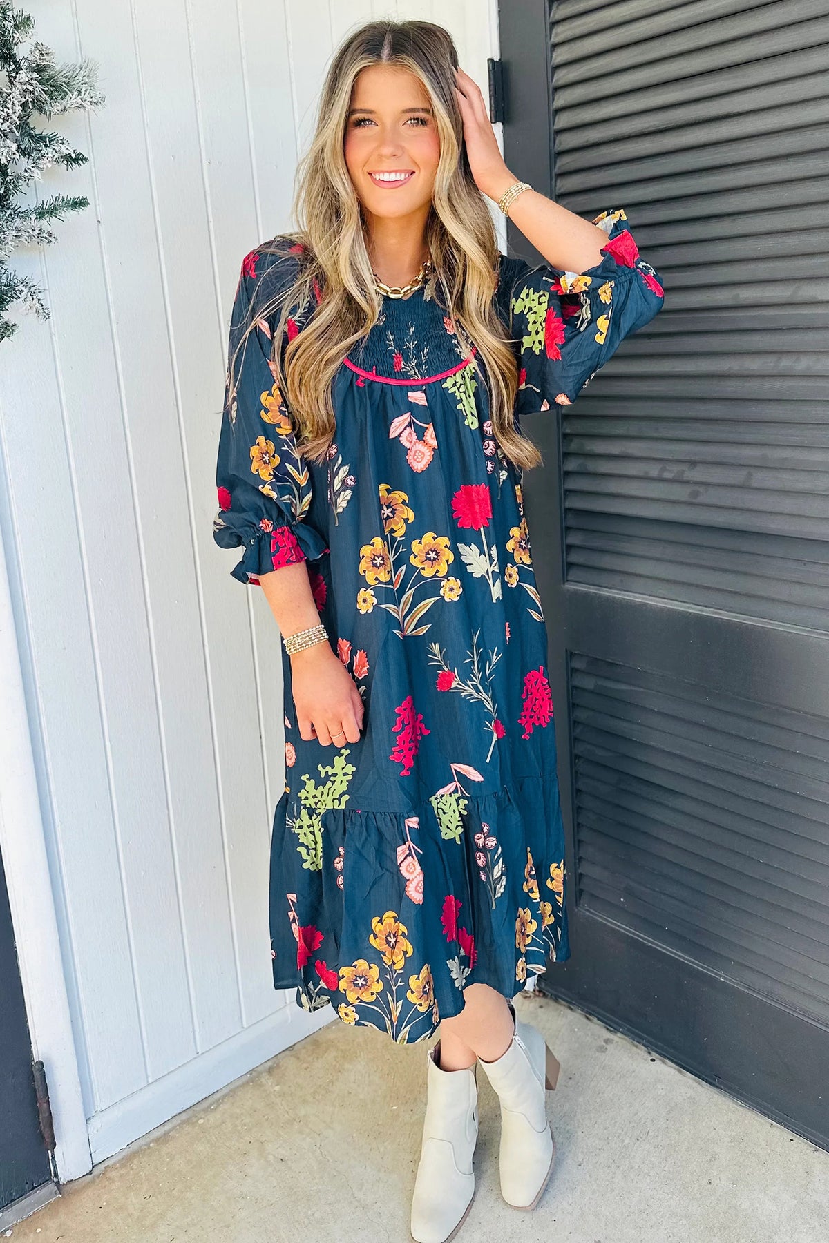 Blue Floral Midi Dress