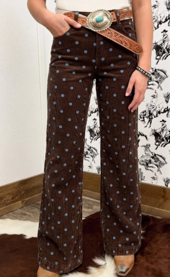 Pre-Order Brown Polka Dot Straight Leg Corduroy Pants