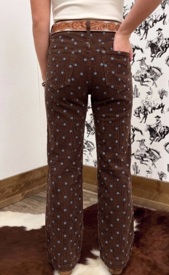 Pre-Order Brown Polka Dot Straight Leg Corduroy Pants