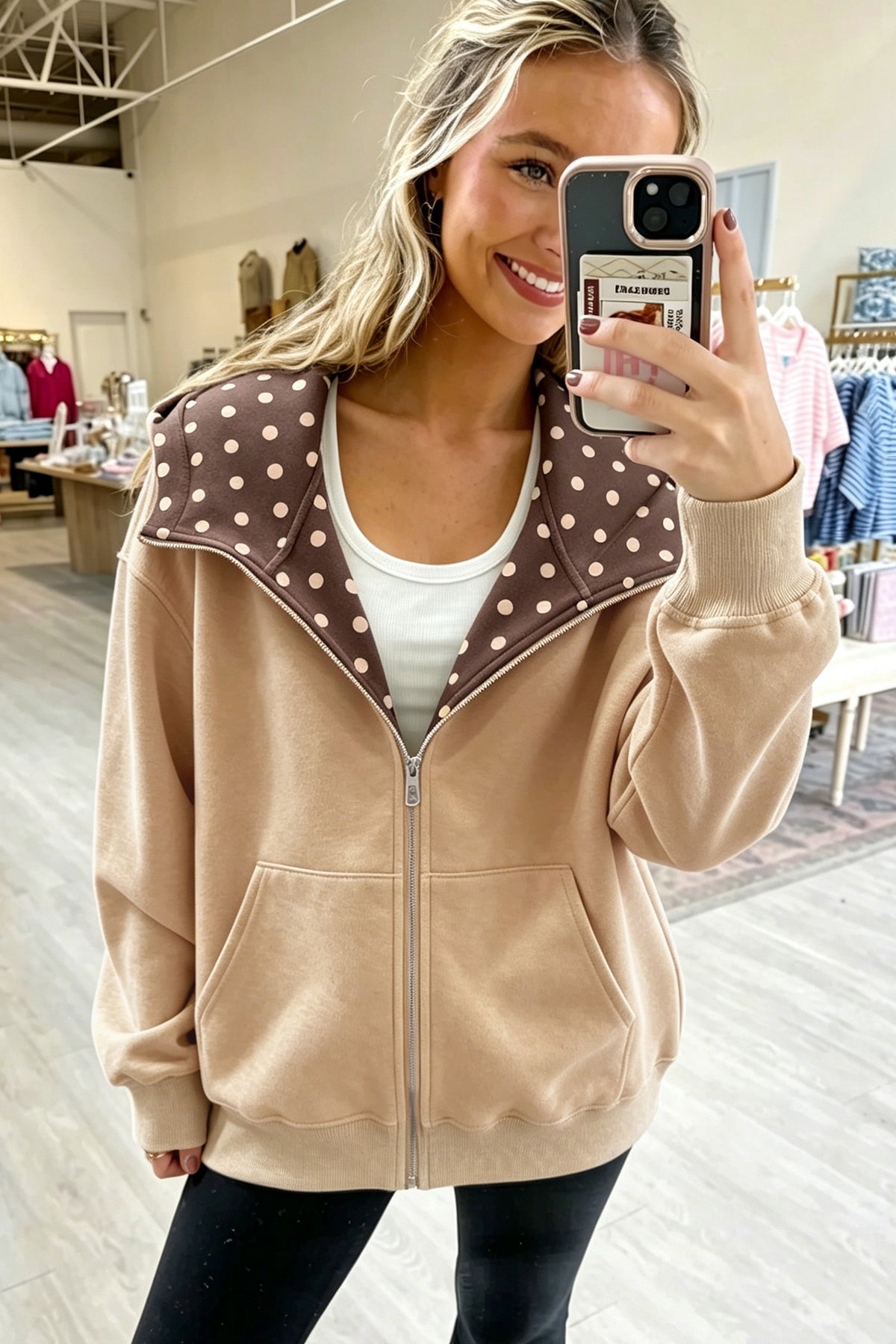 Polka Dot Zip Hoodie