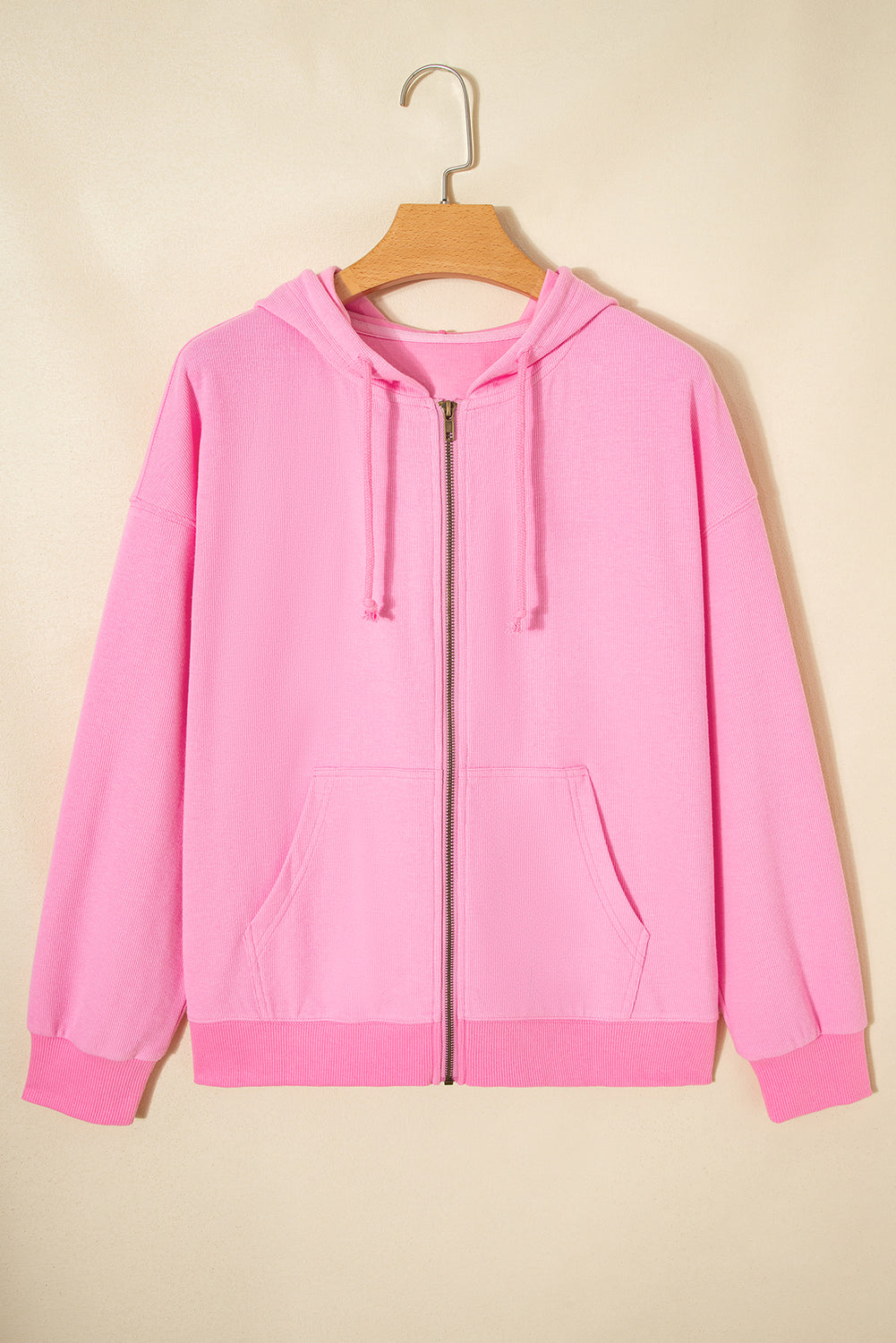 Sachet Pink Corduroy Zip Up Hooded Casual Jacket