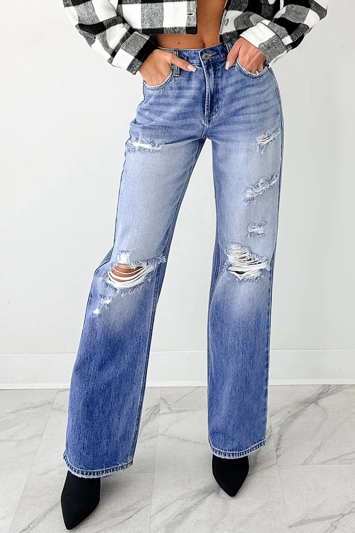 Distressed Straight Jeans