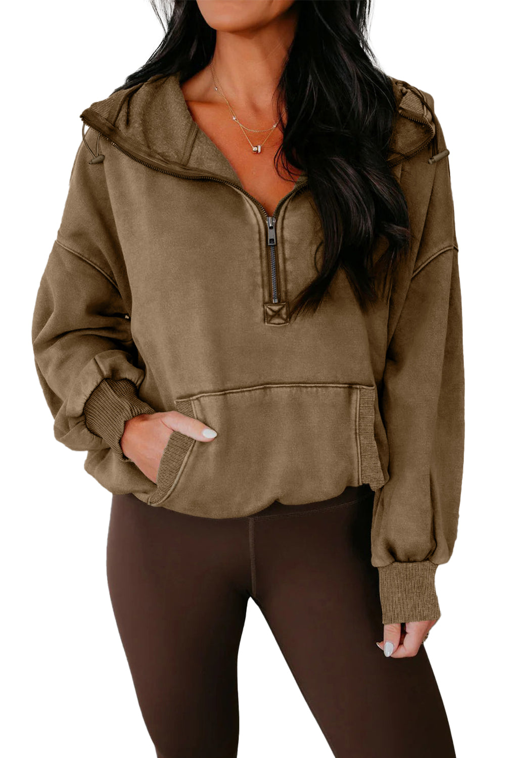 Elmwood Half Zip Kangaroo Pocket Mineral Wash Baggy Hoodie