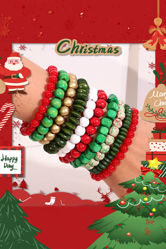 Fiery Red Christmas 10pcs Beaded Stackable Bracelet Set