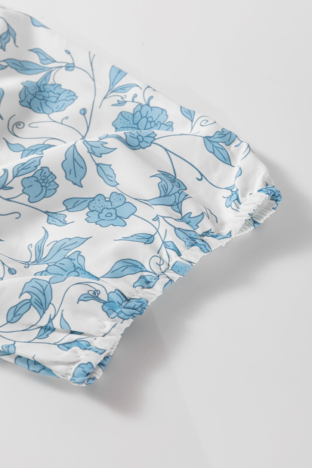 Sky Blue Floral Bow Front Puff Sleeve Mini Dress
