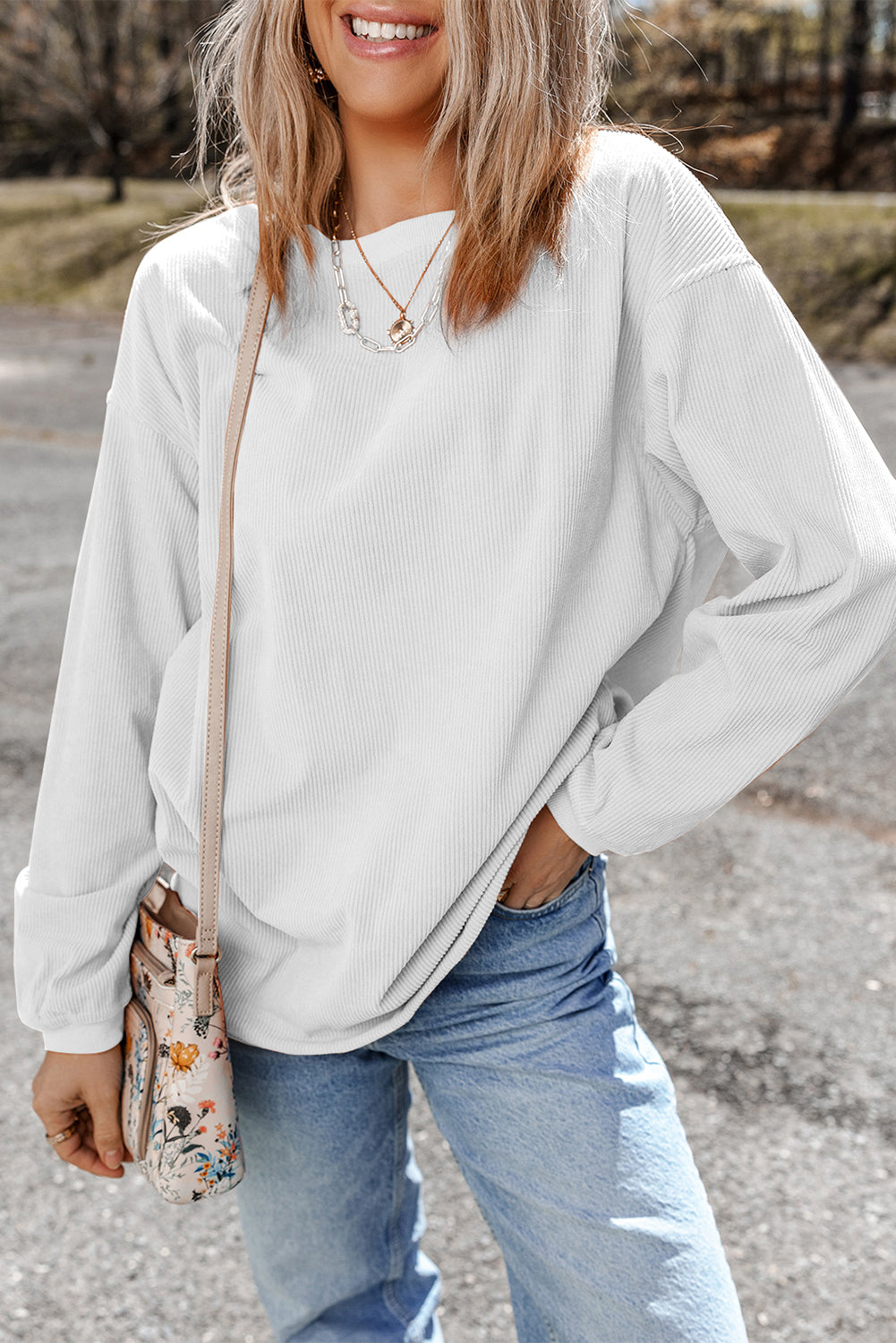 Dark Grey Drop Sleeve Rib Knit Oversized Sweatshirt