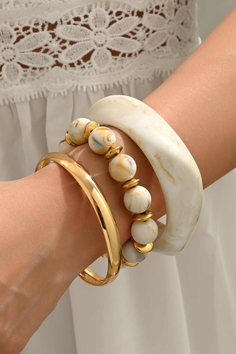 White Sand Beach Resin Bangle 3pcs Bracelet Set