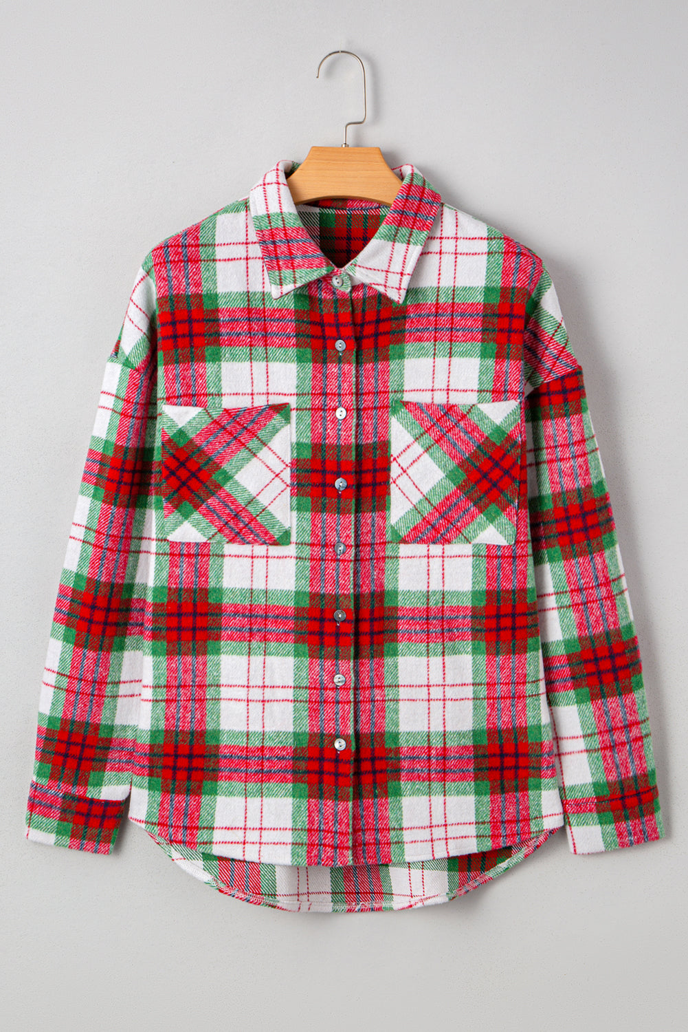 Khaki Christmas Plaid Casual Flannel Shacket