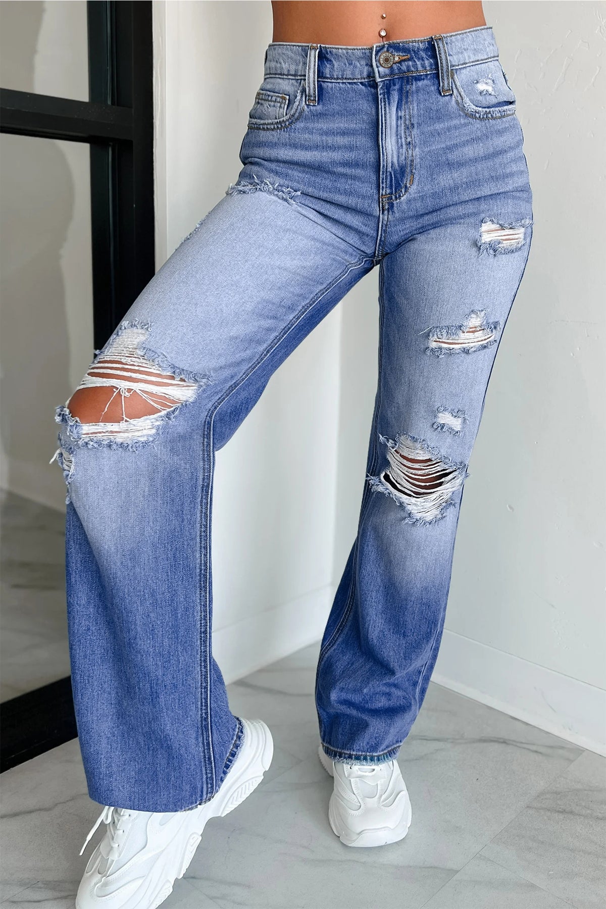 Distressed Straight Jeans