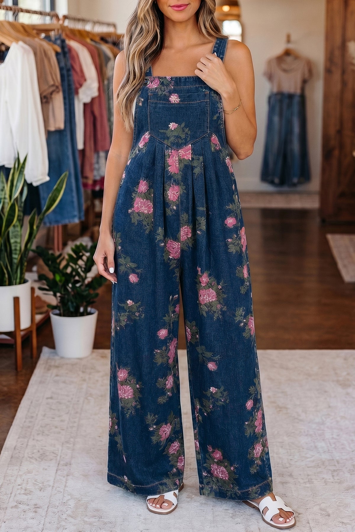 Floral Grace Denim Jumpsuit