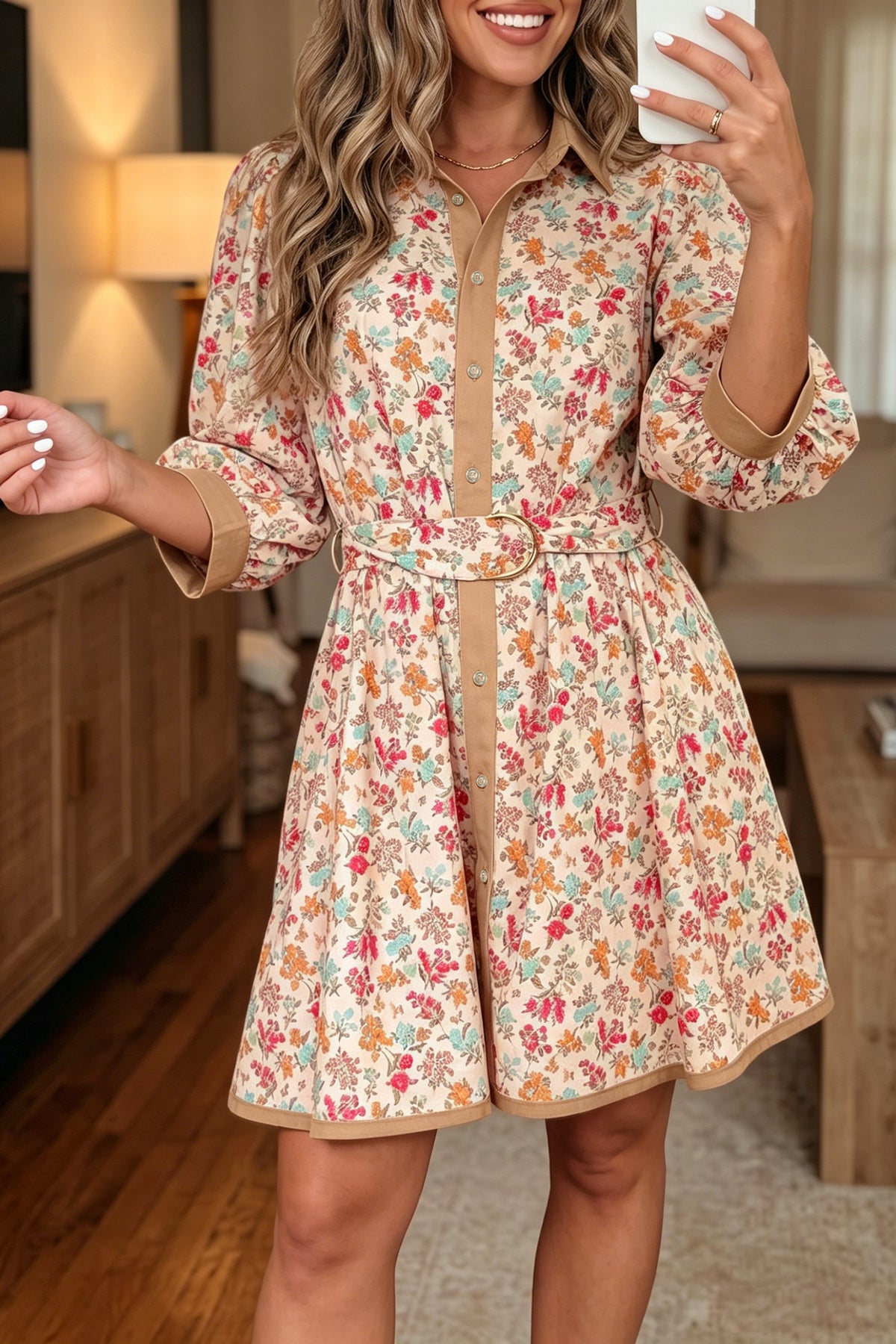 Sunset Bloom Belted Dress