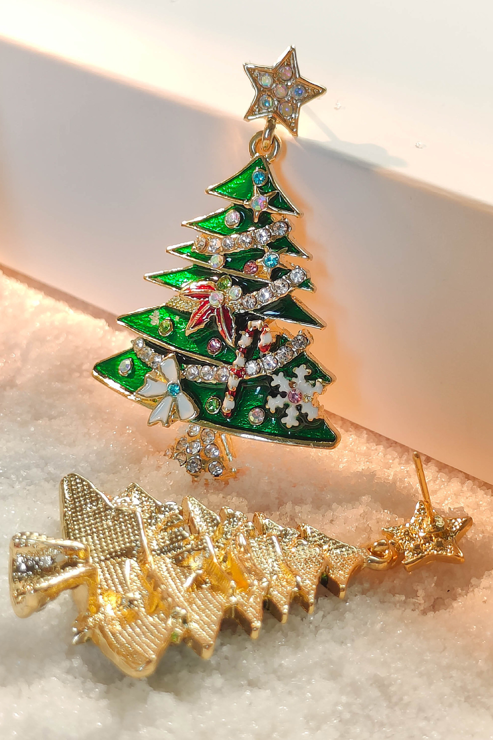 Bright Green Rhinestone Christmas Tree Drop Earrings