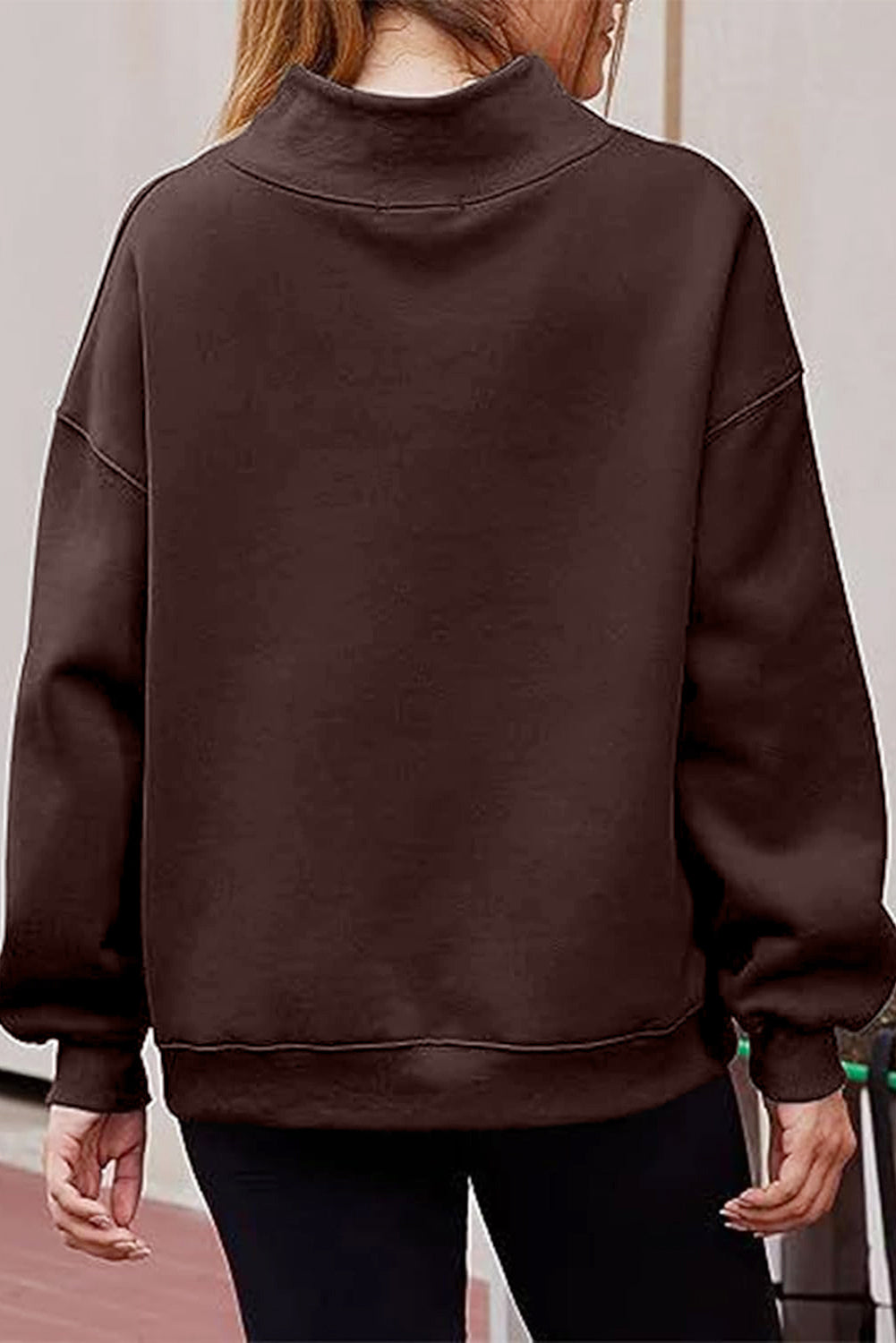 Bonbon Solid Color High Neck Long Sleeve Loose Sweatshirt