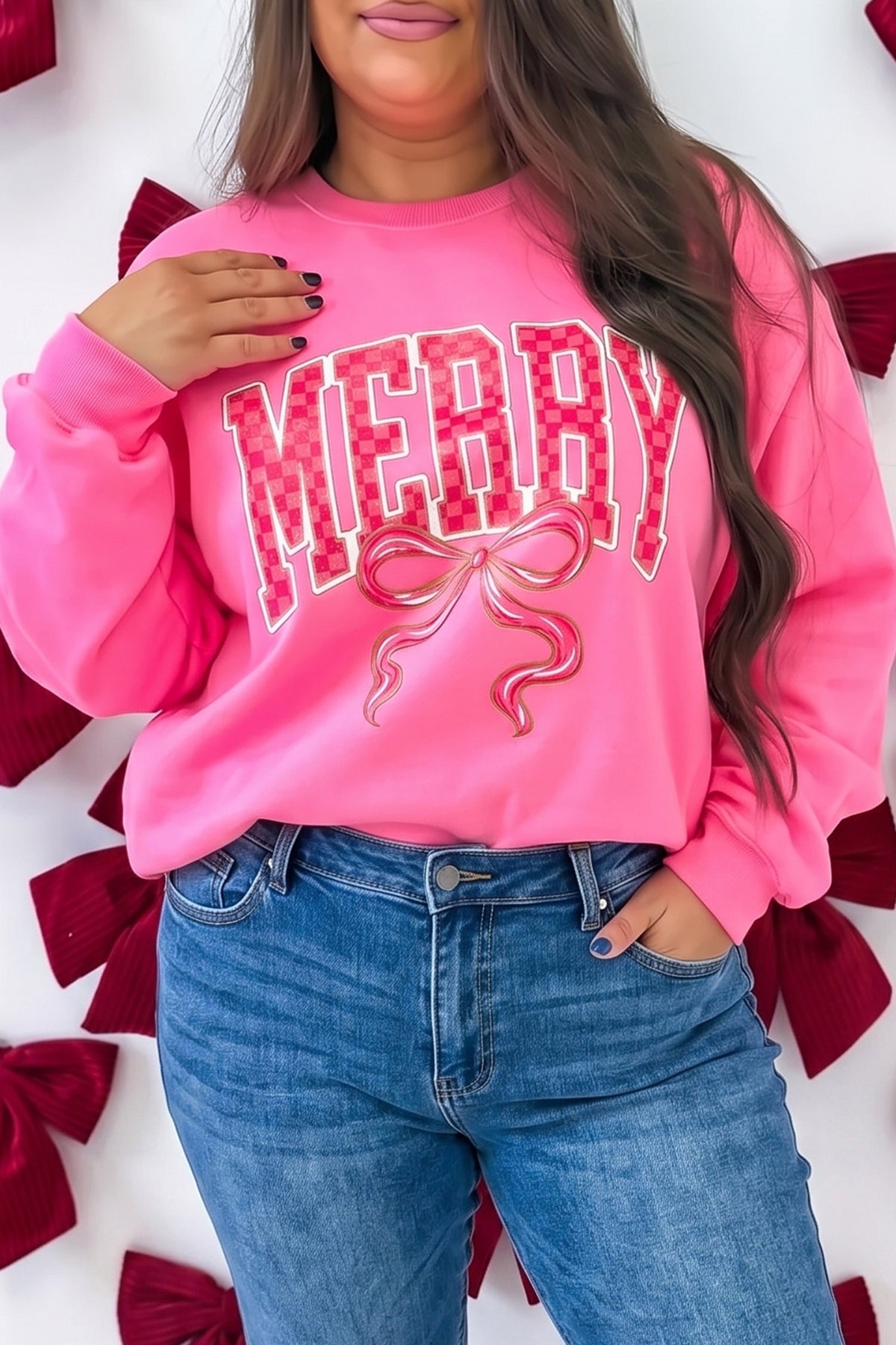 Plus Christmas Checkered Sweatshirt