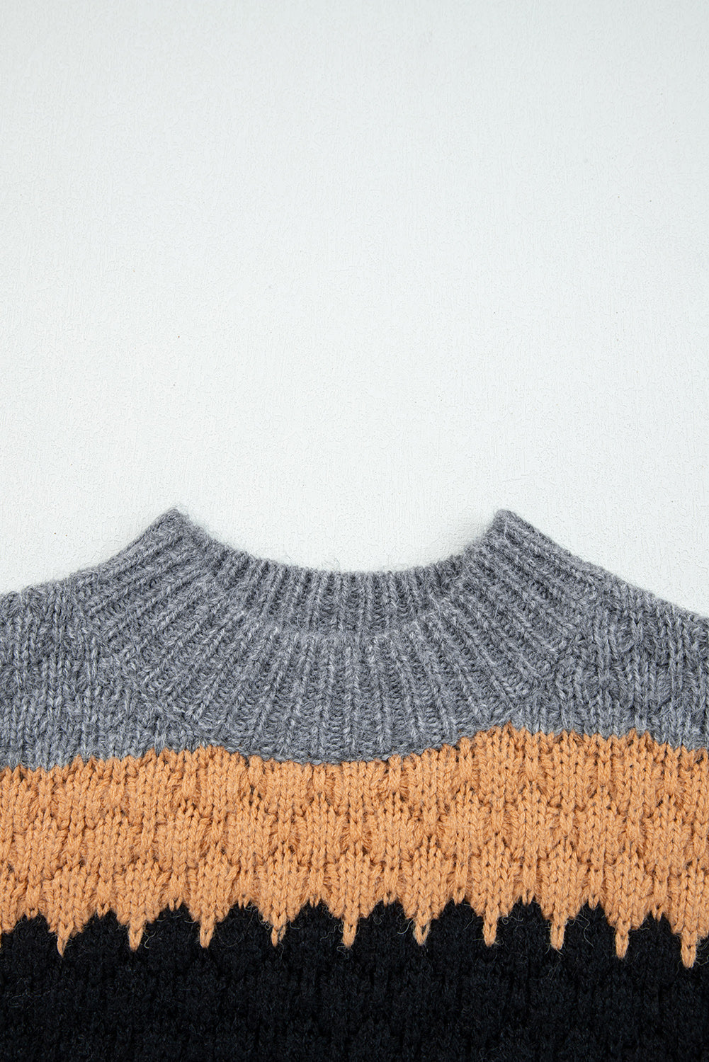 Khaki Colorblock High Neck Baggy Sweater