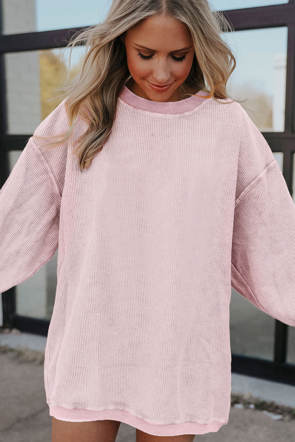 Dark Grey Drop Sleeve Rib Knit Oversized Sweatshirt