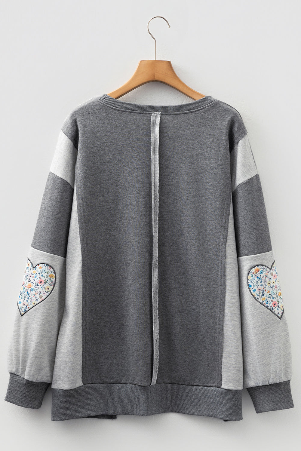 Dark Grey Floral LOVE Graphic Patchwork Uneven Hem Sweatshirt