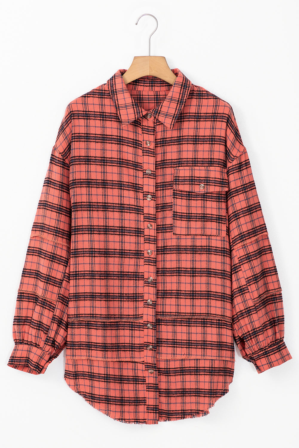 Green Plaid Long Sleeve Collar Shirt Shacket