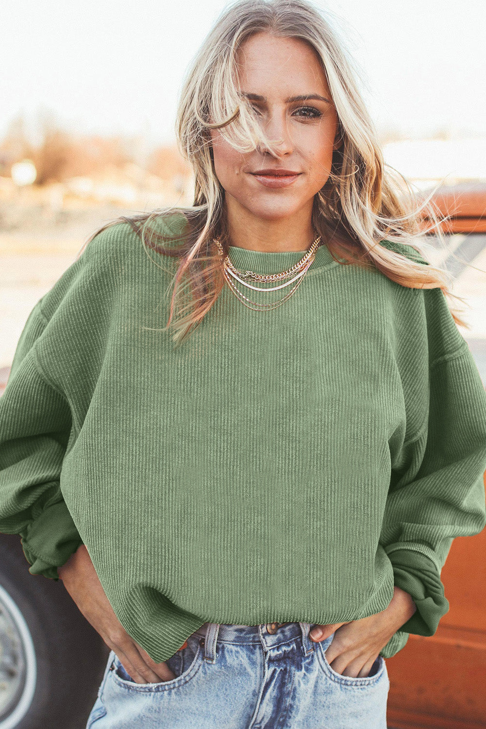 Dark Grey Drop Sleeve Rib Knit Oversized Sweatshirt
