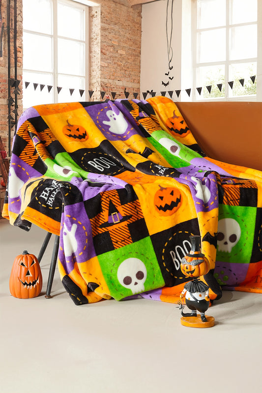 Purple Plaid Print Fleece Halloween Blanket
