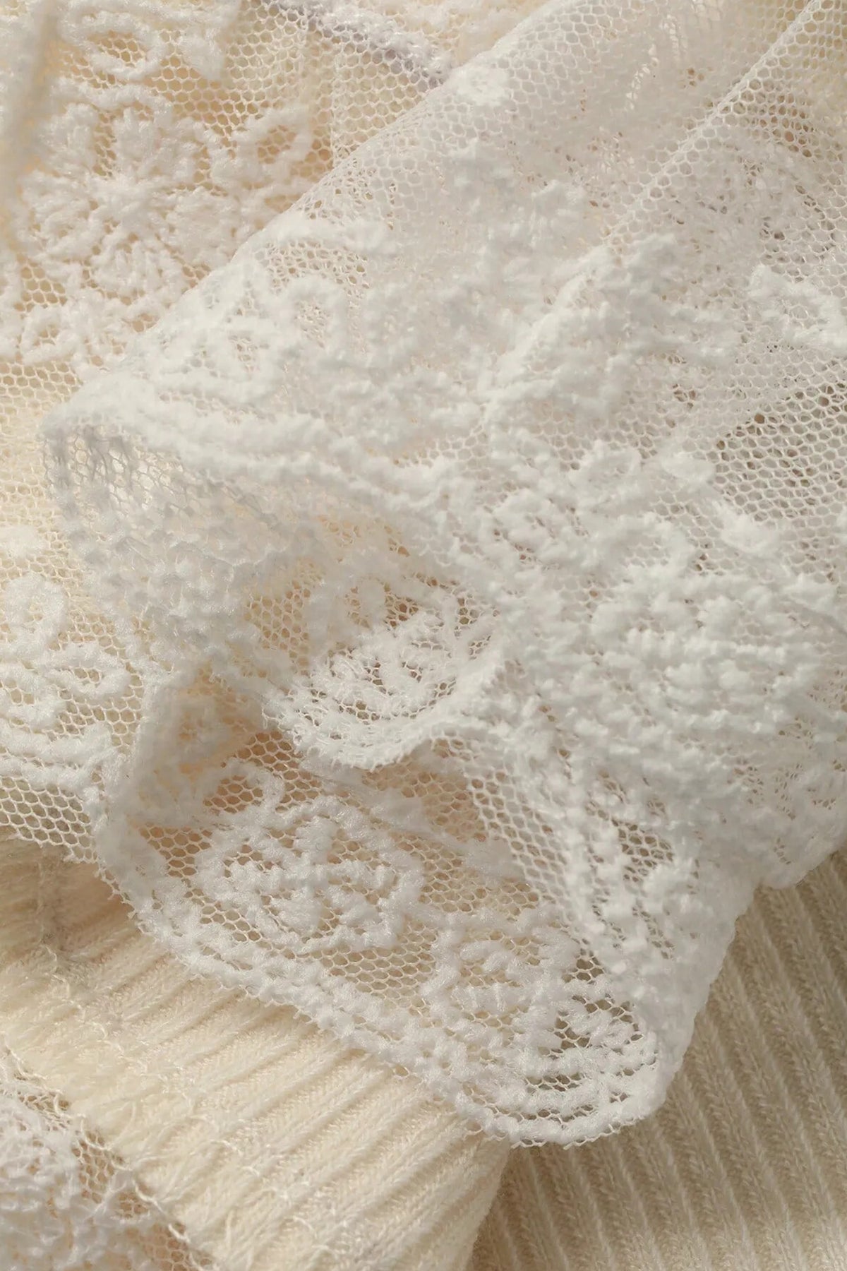 Coffee Ribbed Knit Sweet Lace Hem Vest