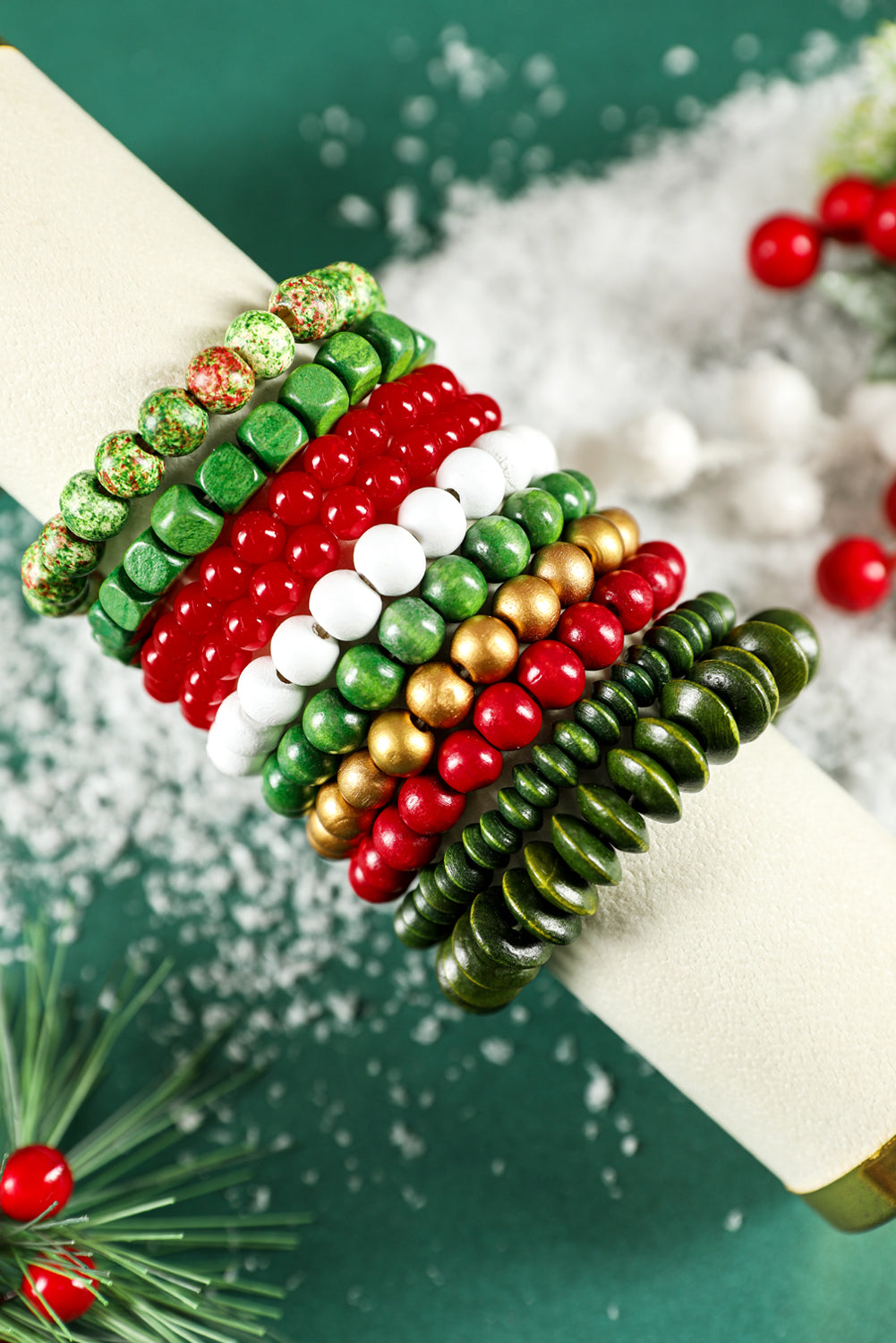 Fiery Red Christmas 10pcs Beaded Stackable Bracelet Set