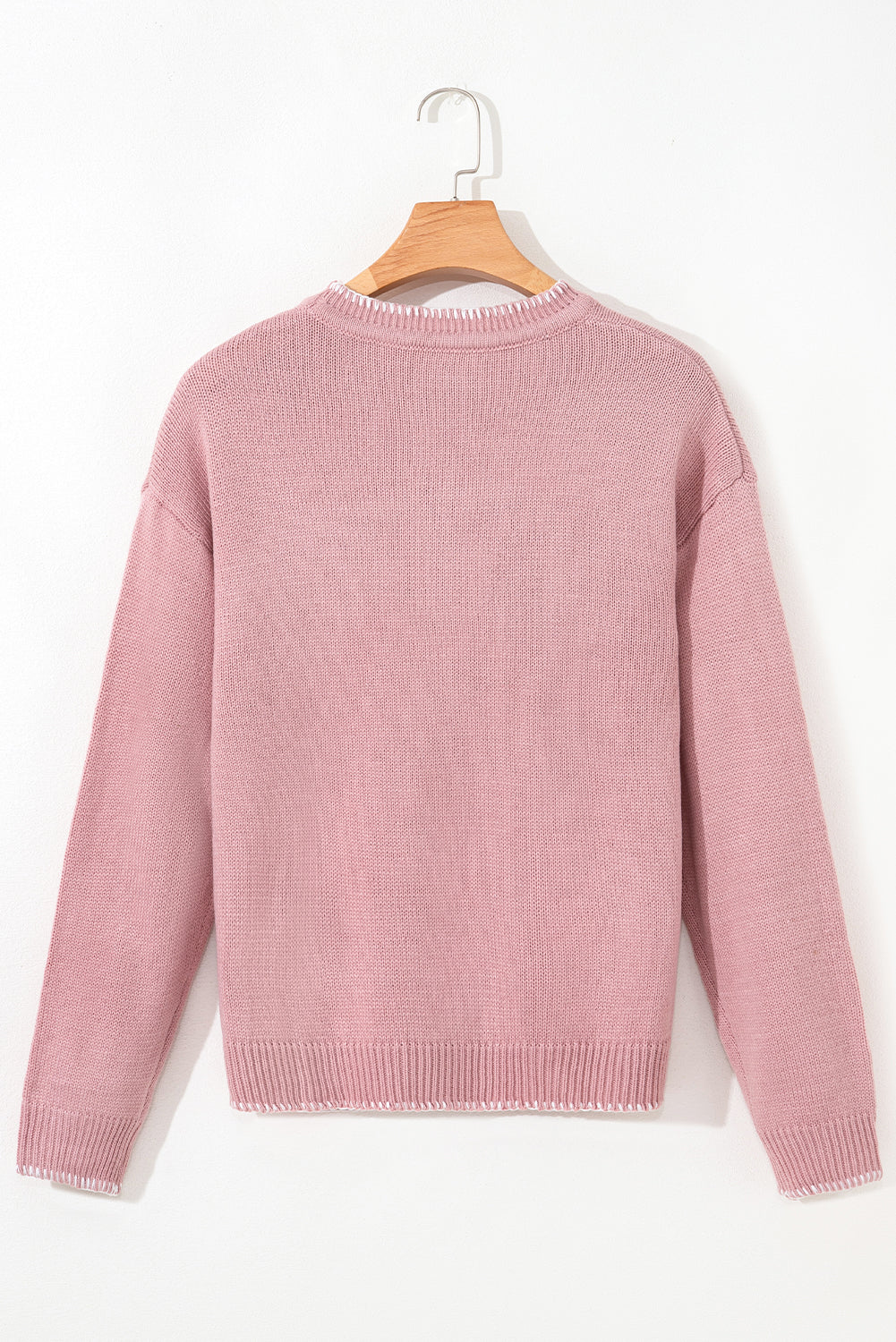 Pink Sweet Bow Drop Sleeve Round Neck Sweater