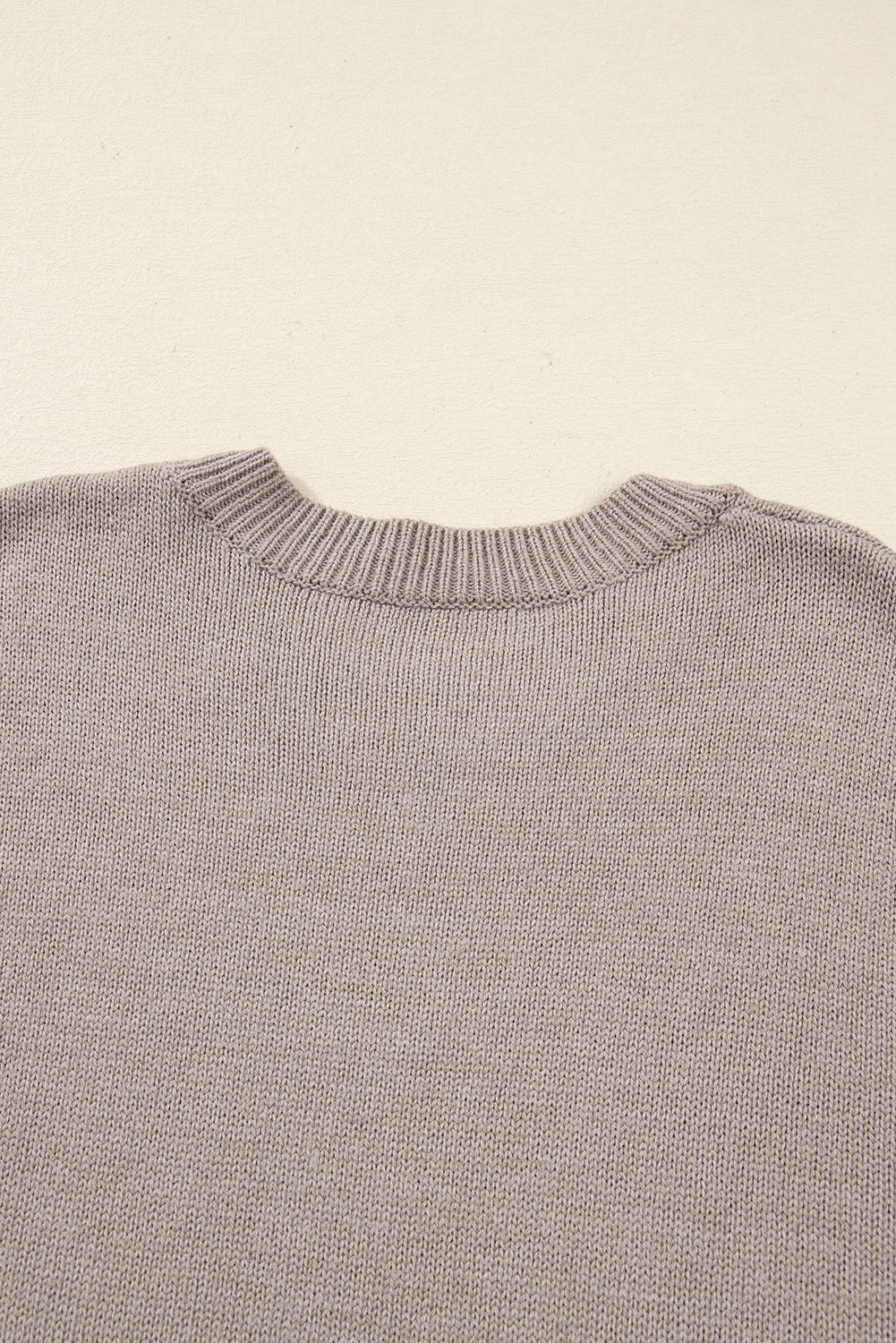 Beige Embroidered Floral Sleeve Round Neck Loose Sweater