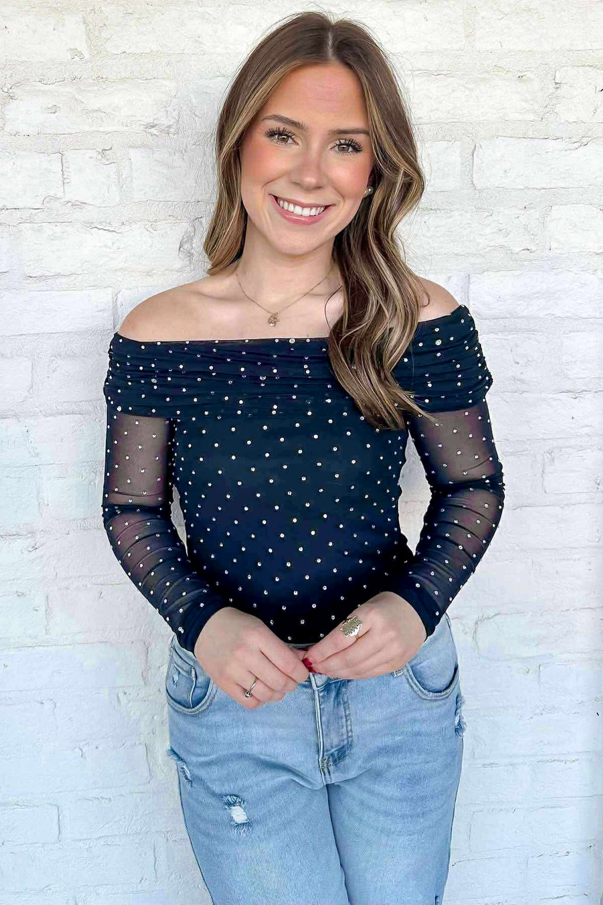 Polka Dot Mesh Top