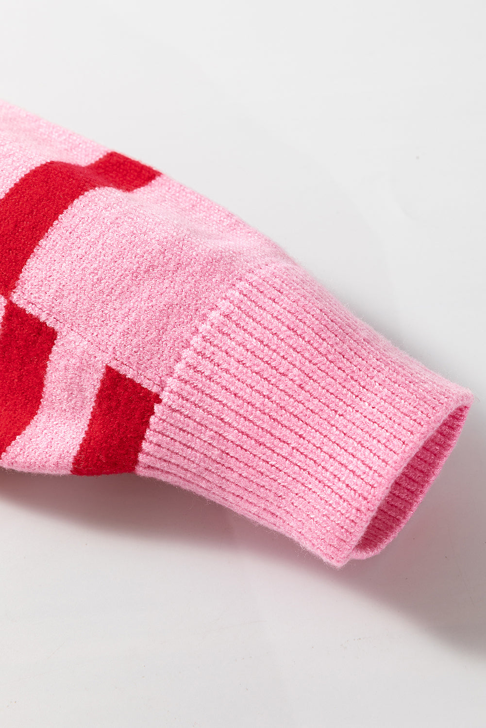 Pink Striped Crewneck Drop Sleeve Knit Sweater