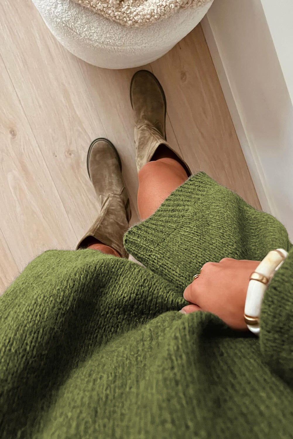 Green Oversize Drop Shoulder Slouchy Sweater Dress