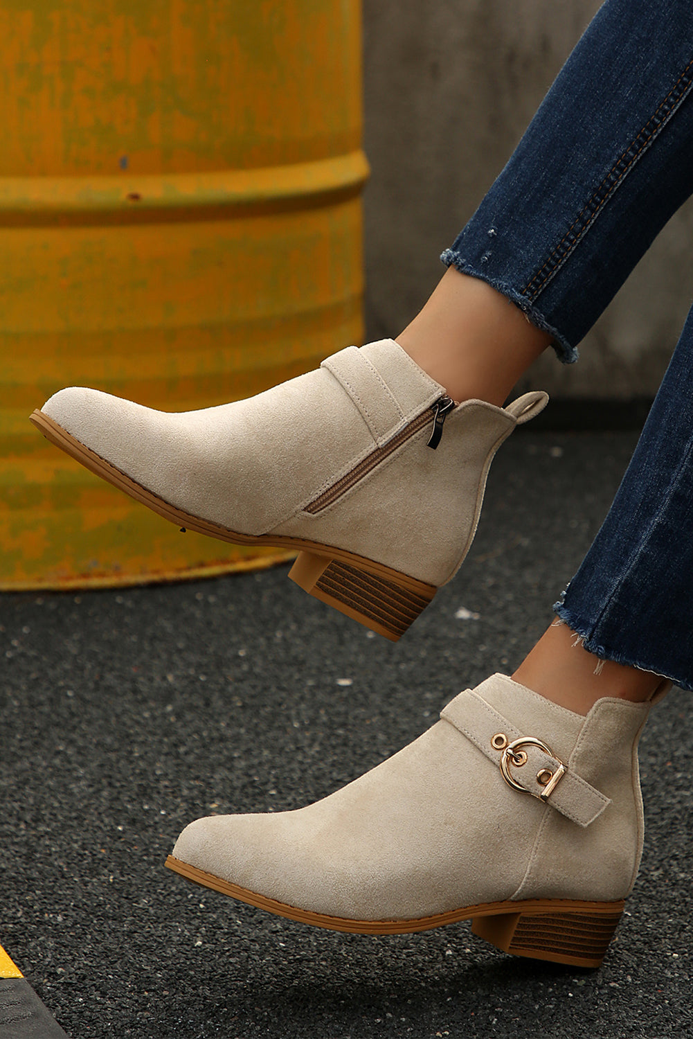 Beige Retro Pointed Toe Ankle Boots