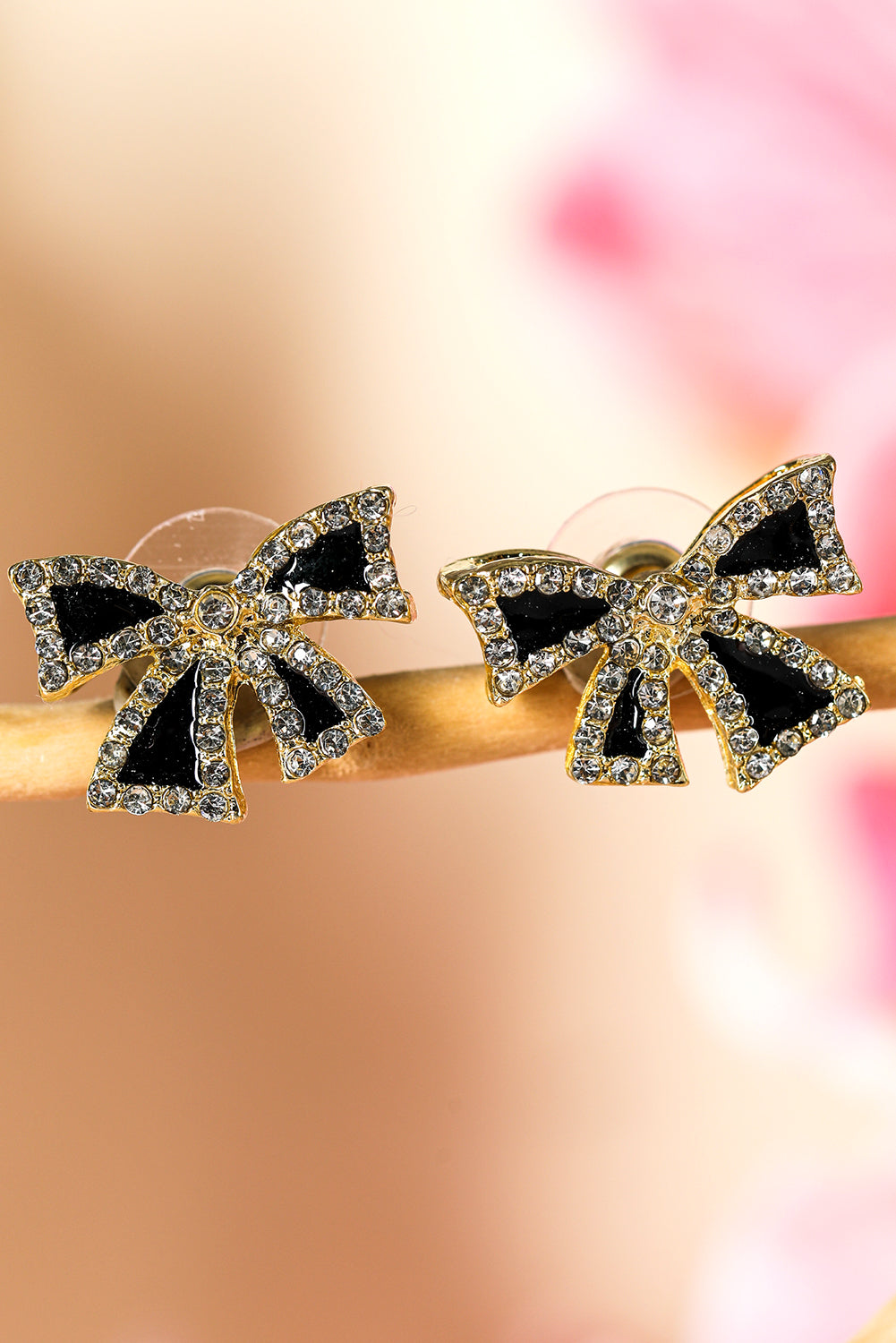 🖤 Black Rhinestone Bowknot Stud Earrings