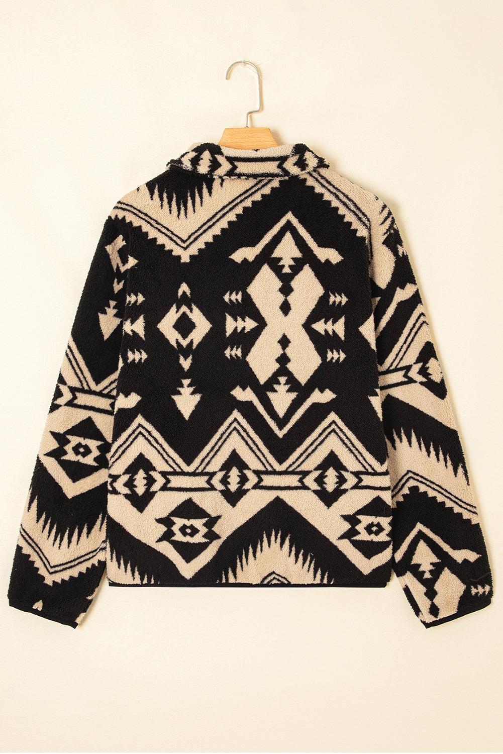 Black Vintage Geometric Half Zip Plush Sweatshirt
