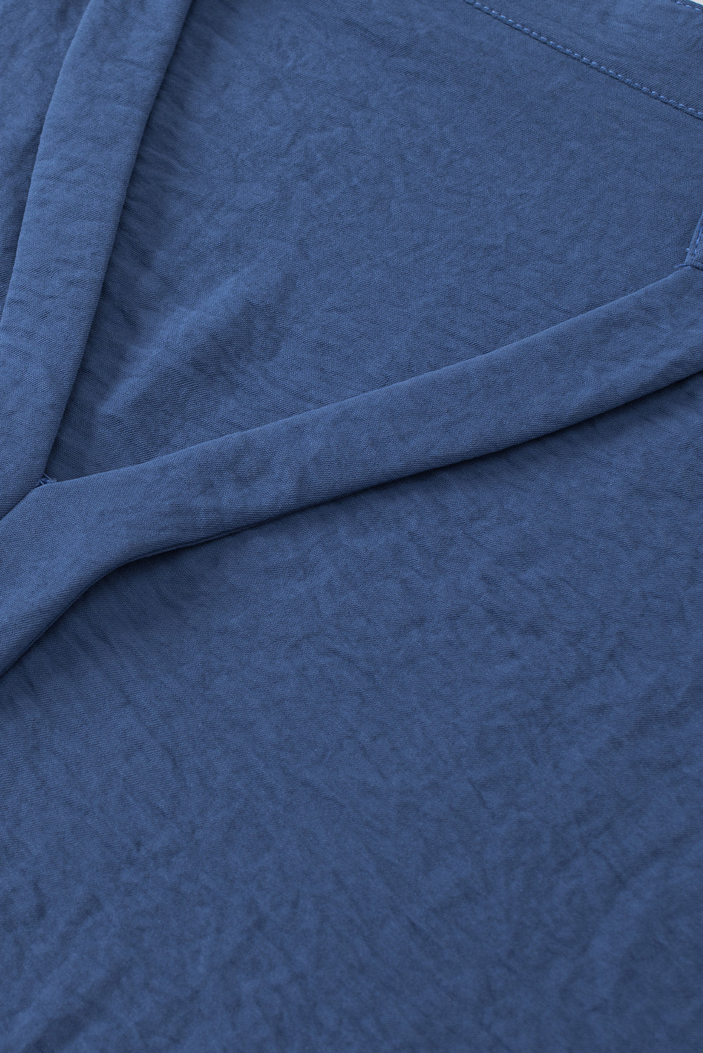 Rose Red Notched Neck Batwing Sleeve Blouse