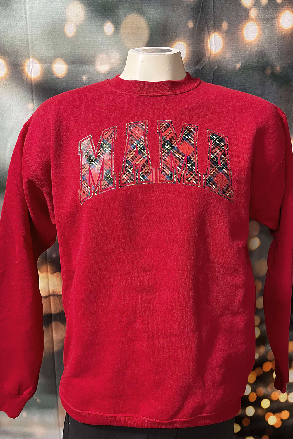 Red Plaid MAMA Graphic Christmas Holiday Crewneck Pullover and Pants Lounge Set