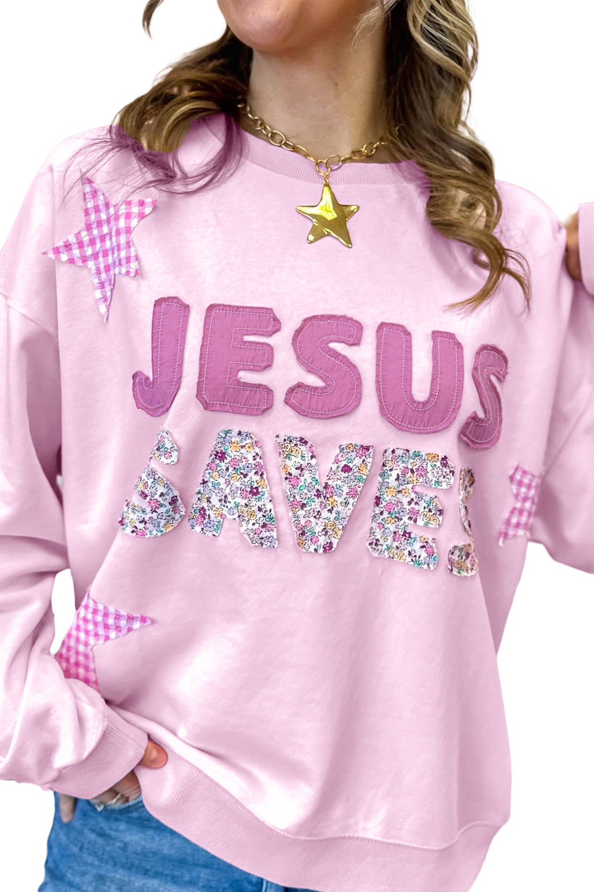 Plus Faith Patchwork Sweatshirt