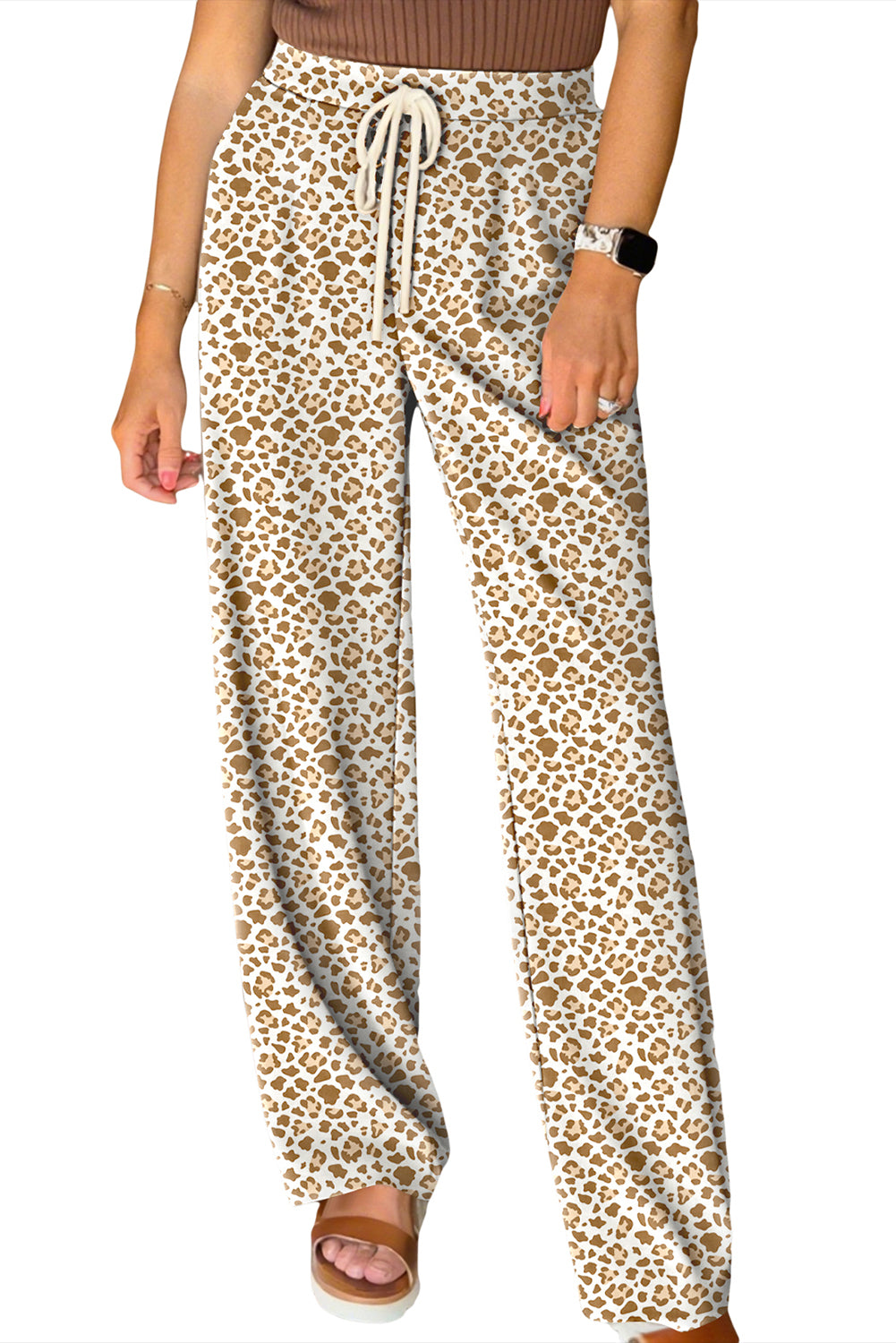 Brown Leopard Drawstring Loose Pants
