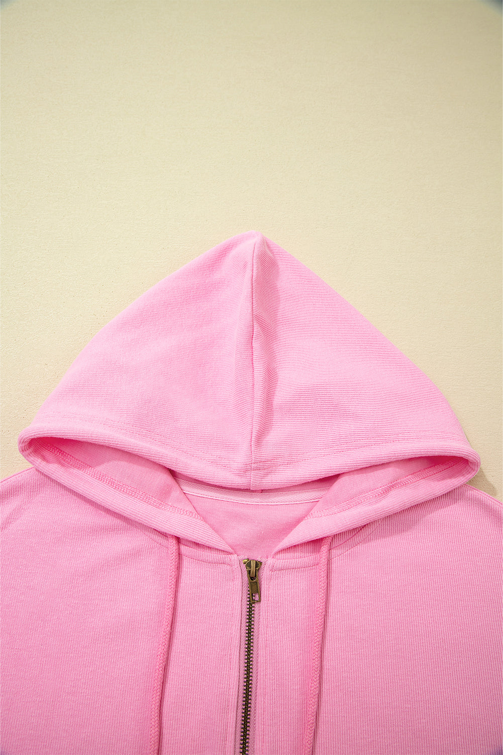 Sachet Pink Corduroy Zip Up Hooded Casual Jacket