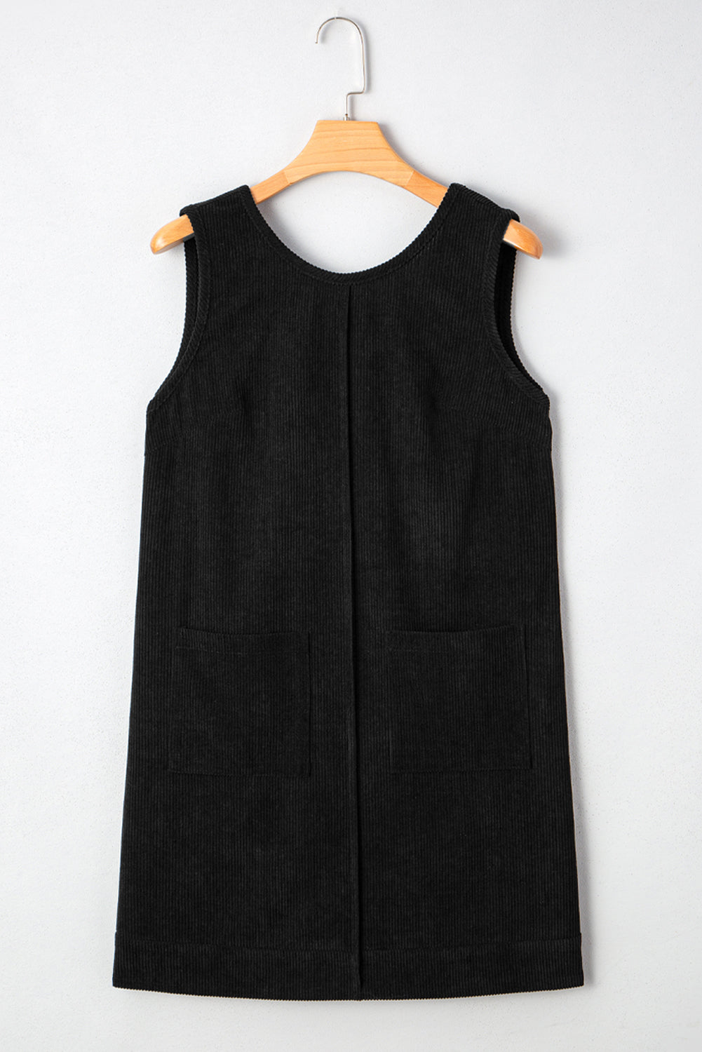 Black Plus Size Corduroy Patch Pocket Sleeveless Mini Dress