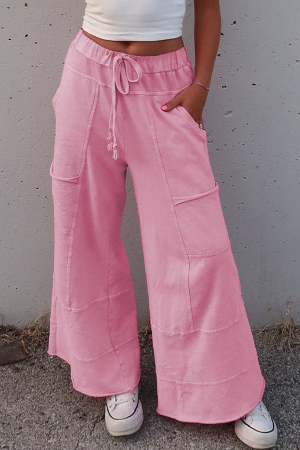 Black Mineral Wash Exposed Seam Wide Leg Cargo Pants