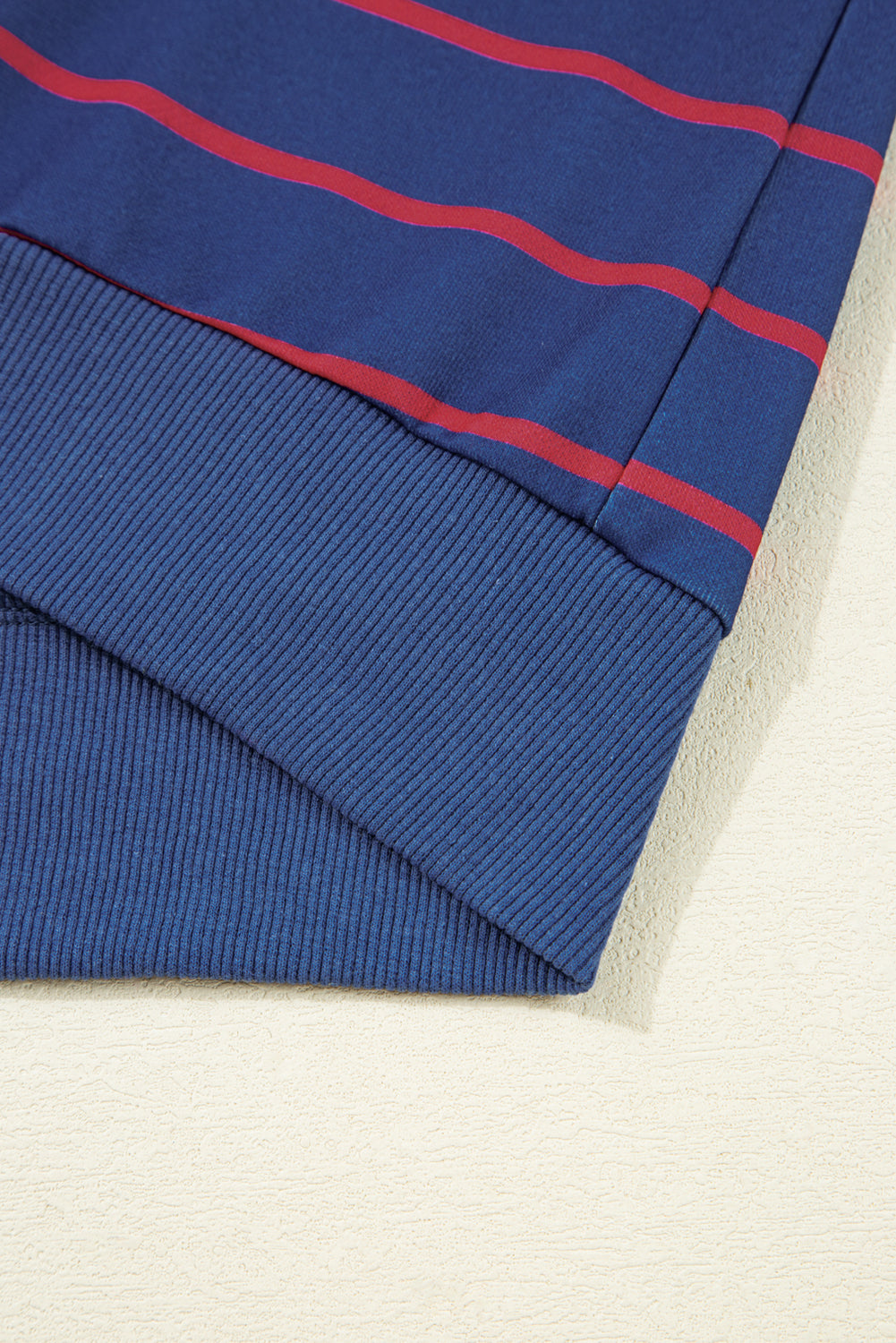 Blue Striped Overlap Detail Drop Shoulder Pullover Sweatshirt