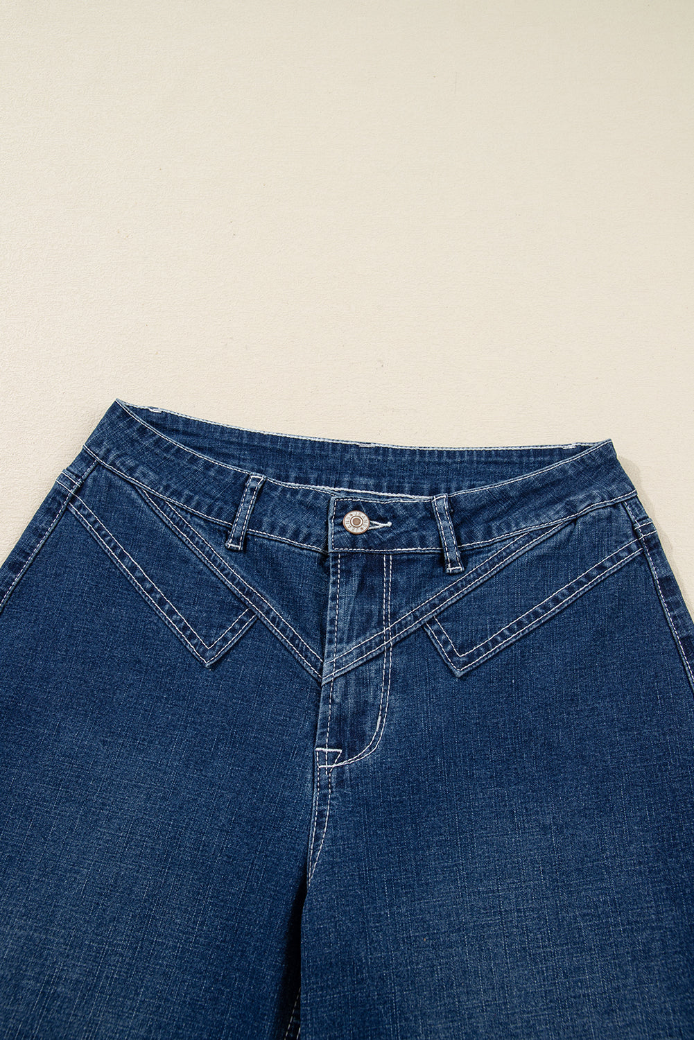 Sail Blue Stitched Waist Detail Cuffed Jeans