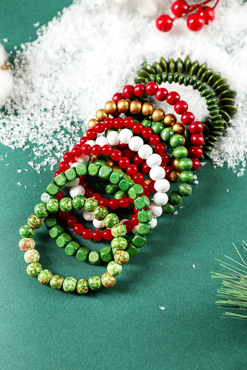 Fiery Red Christmas 10pcs Beaded Stackable Bracelet Set