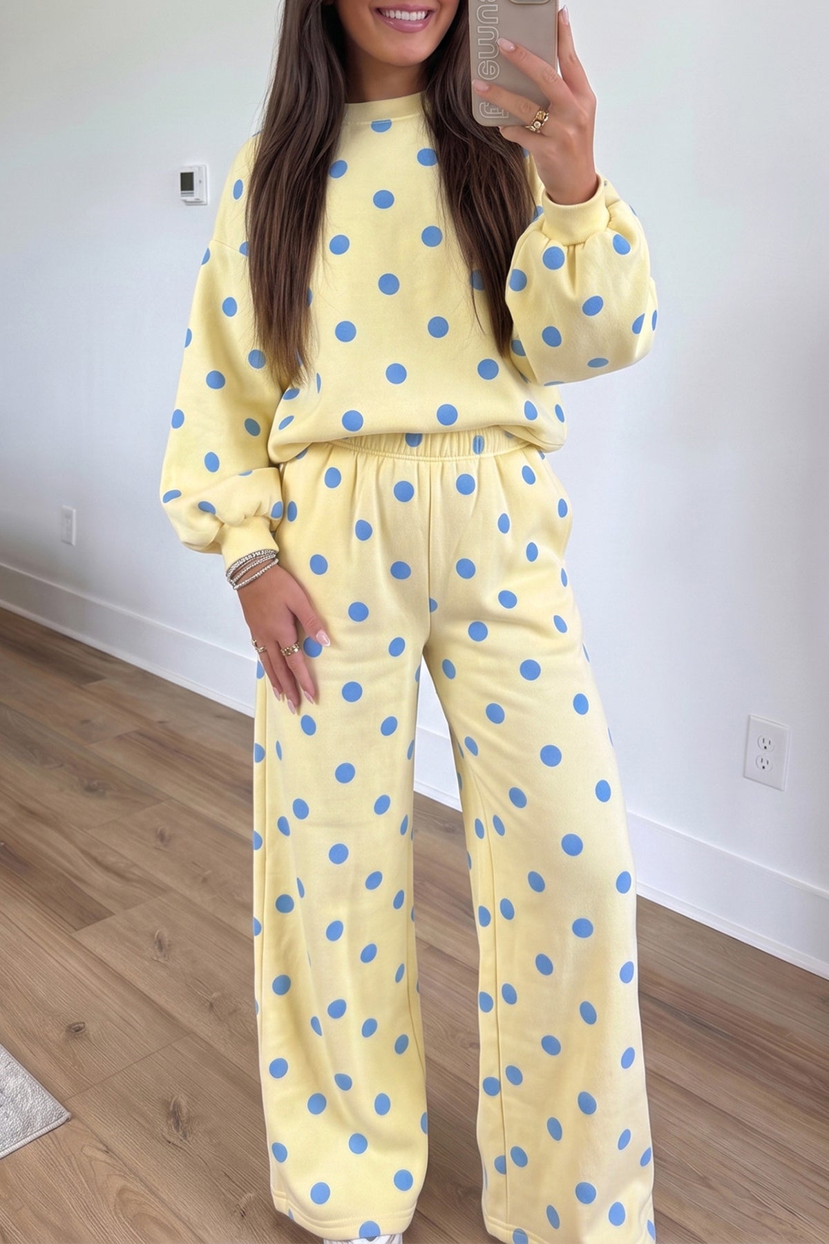 Pink Polka Dot Puff Sleeve 2pc Set