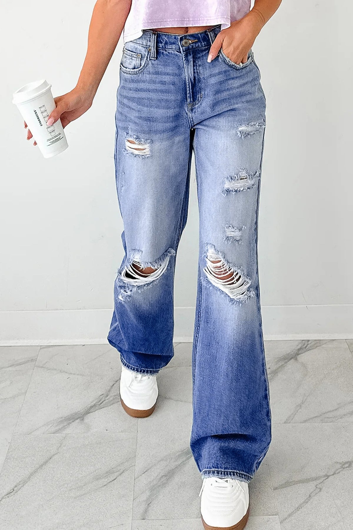 Distressed Straight Jeans