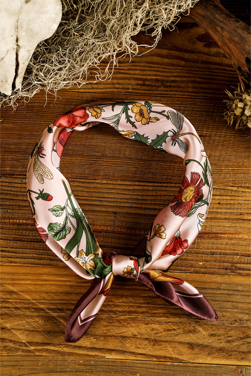 Apricot Pink Lightweight Retro Floral Print Square Scarf